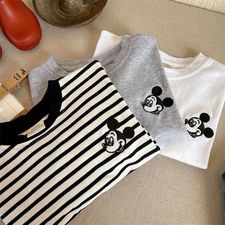 儿童卡通T恤长袖2023春季新款小童条纹休闲上衣男女宝宝洋气春装