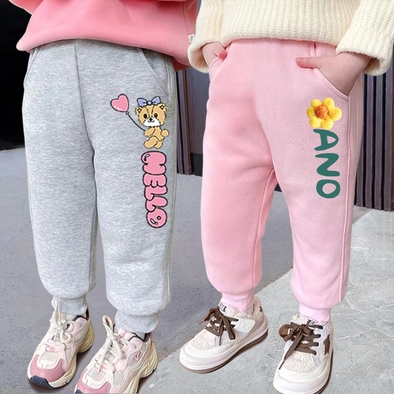 女童羊羔绒裤子儿童冬季新款洋气一体绒卫裤中大童加绒加厚运动裤