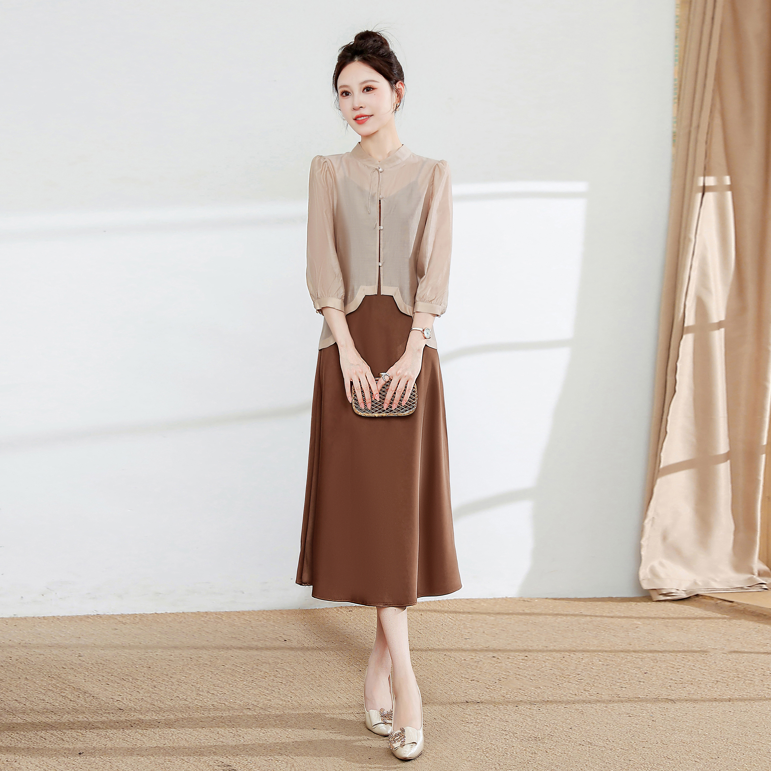2024新款时尚中国风两件套装裙T0492