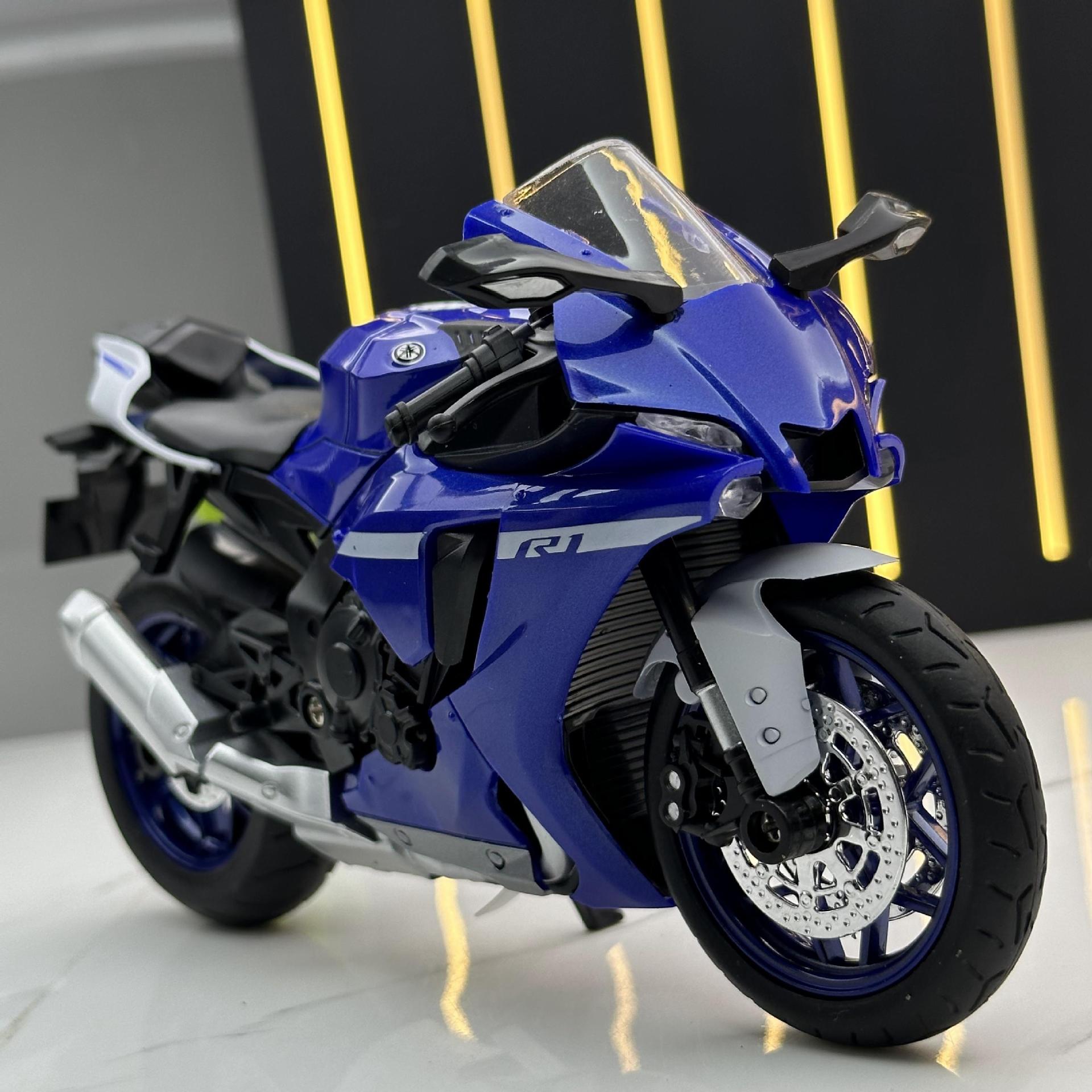 华一合金车模1:12雅马哈R1摩托车发声灯光玩具车音乐模型摆件藏品