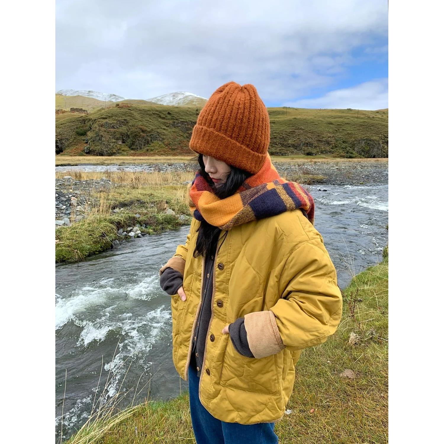 短款洋气时尚棉服女冬季加厚2023韩版复古宽松小个子圆领棉衣外套