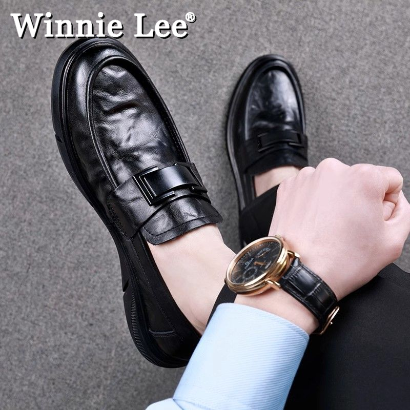 Winnie Lee皮鞋男2023秋季乐福鞋商务男鞋一脚蹬豆豆鞋脚宽休闲鞋