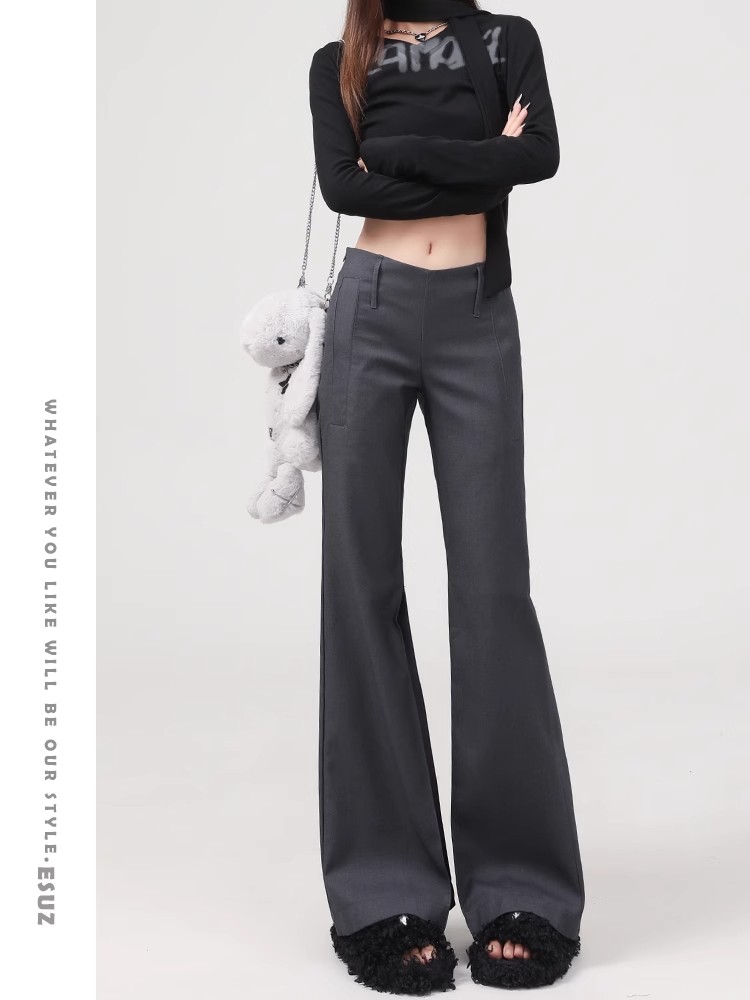 春季新款休闲裤女装黑色低腰显瘦西装长裤宽松微喇阔腿裤拖地裤子