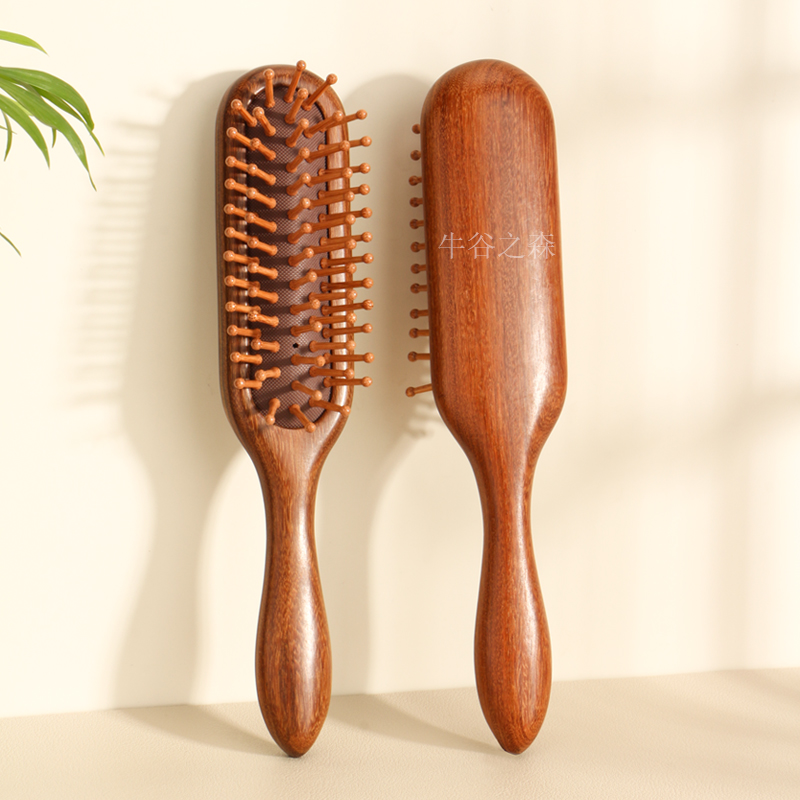  一把装檀木头部舒缓按摩梳气囊梳家用便携梳清洁头皮卷发长发梳