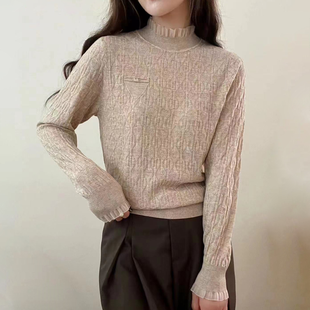 春秋款女士上衣宽松休闲时尚百搭半高领长袖羊毛衫毛衣打底衫2377