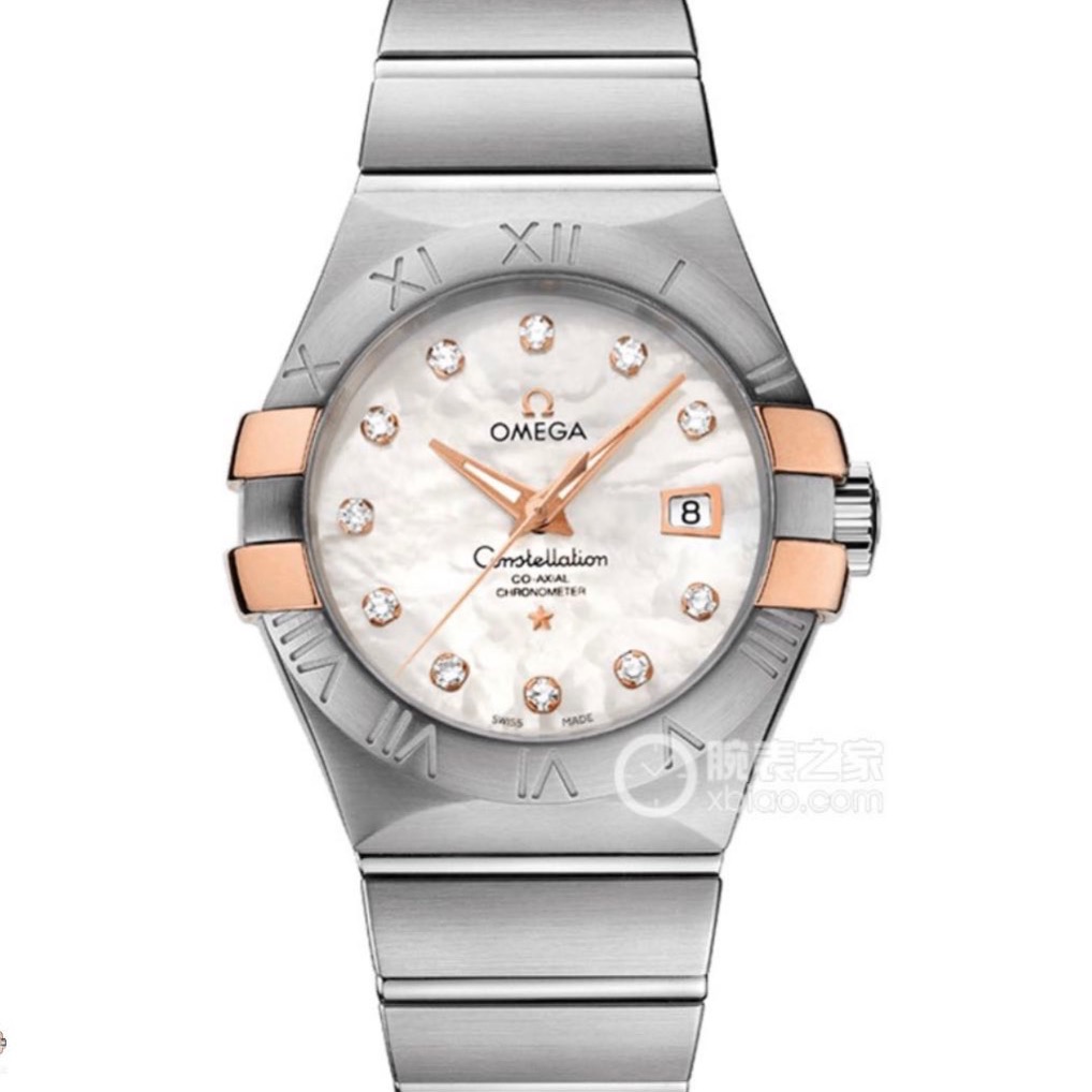99新 Omega/欧米茄 星座玫瑰金金爪贝母盘内钻31表径腕表单表