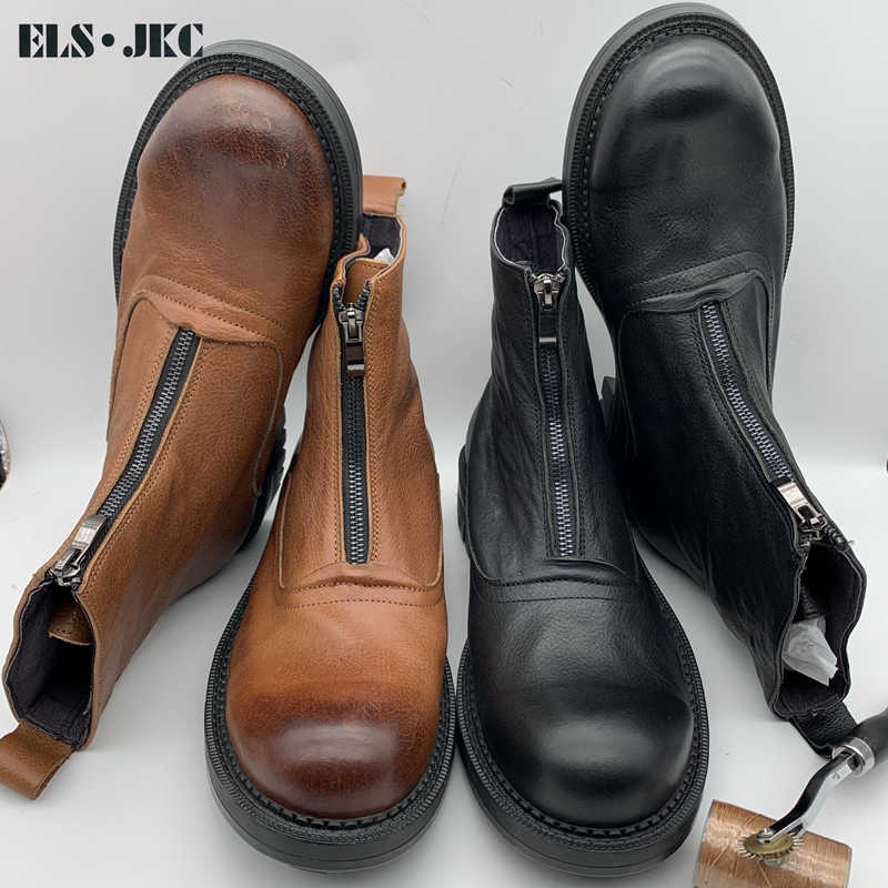 ELS.JKC品牌男士俄款壘特顿切尔西靴子高帮马丁靴男英伦风前拉链