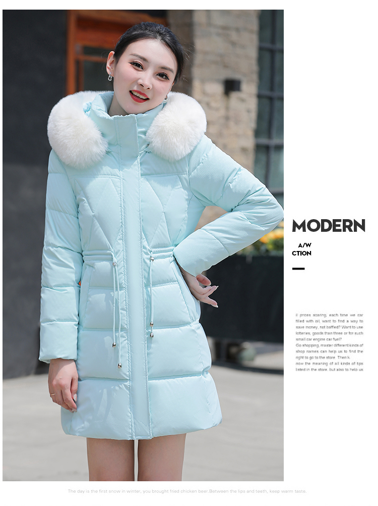 2025冬季新款棉服女中长款修身毛领加厚保暖棉衣高档时尚棉袄外套