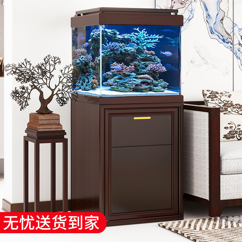 SUNSUN/森森 底过滤超白玻璃60方缸 家用客厅金鱼缸生态水族箱