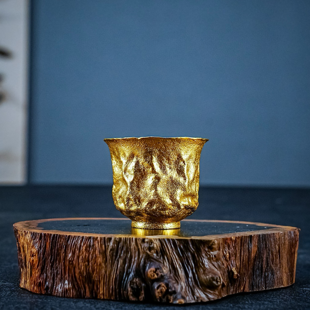 【慕雨手作】纯手工主人杯 纯手工陨石坑金茶杯高端金杯闻香杯     