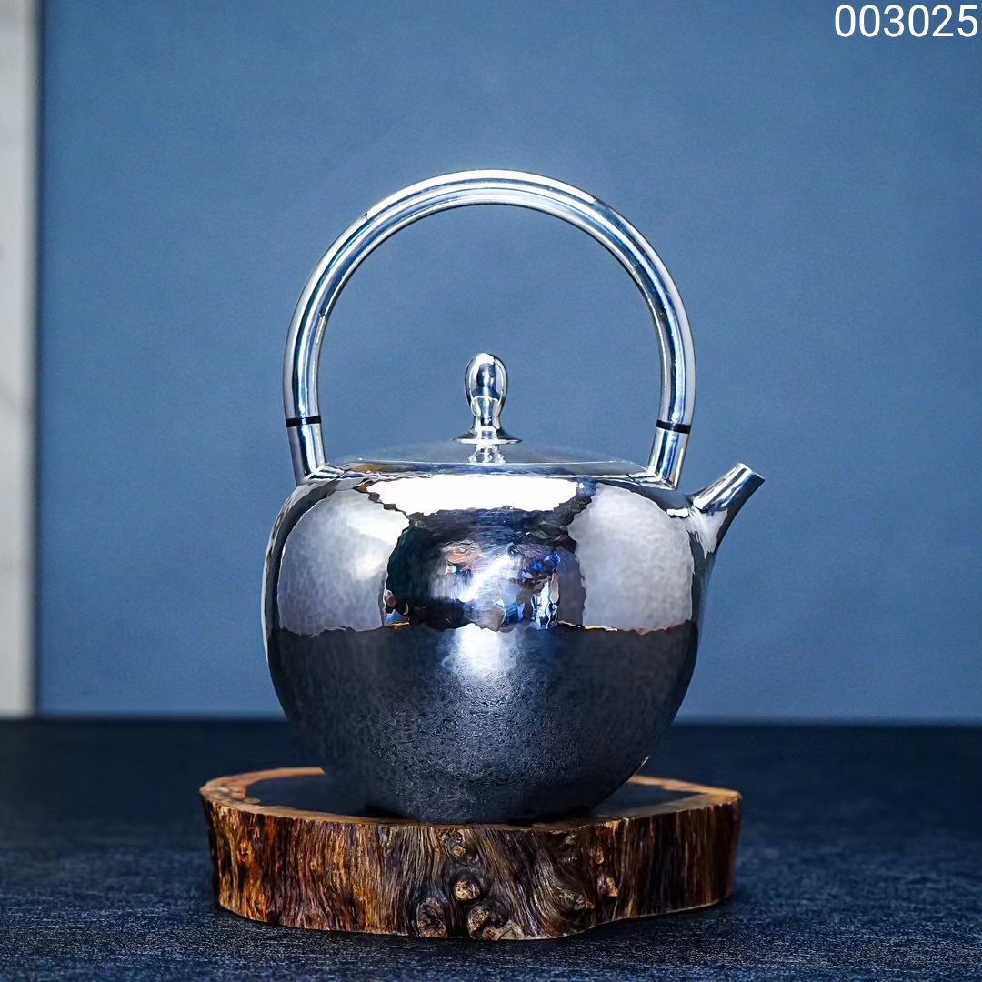【半山工坊】纯手工一张打提梁锤纹烧水壶家用银壶足银999银茶具