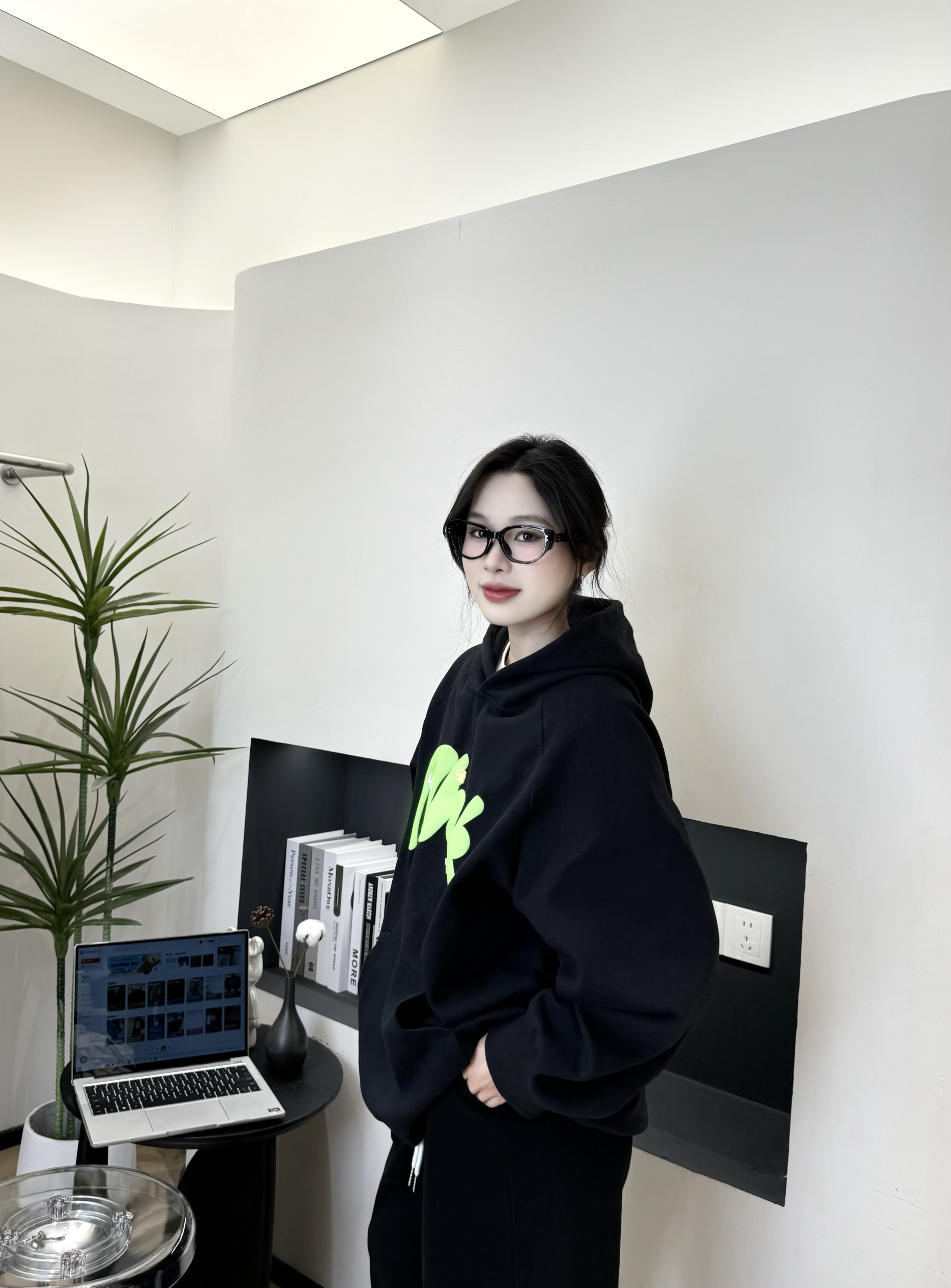 （HUAISHU)美式嘻哈发泡印花帽衫刺绣情侣连帽卫衣