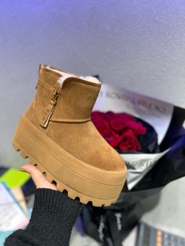 99-13 新款真皮雪地靴大棉防滑雪地靴时尚厚底侧拉链雪地靴