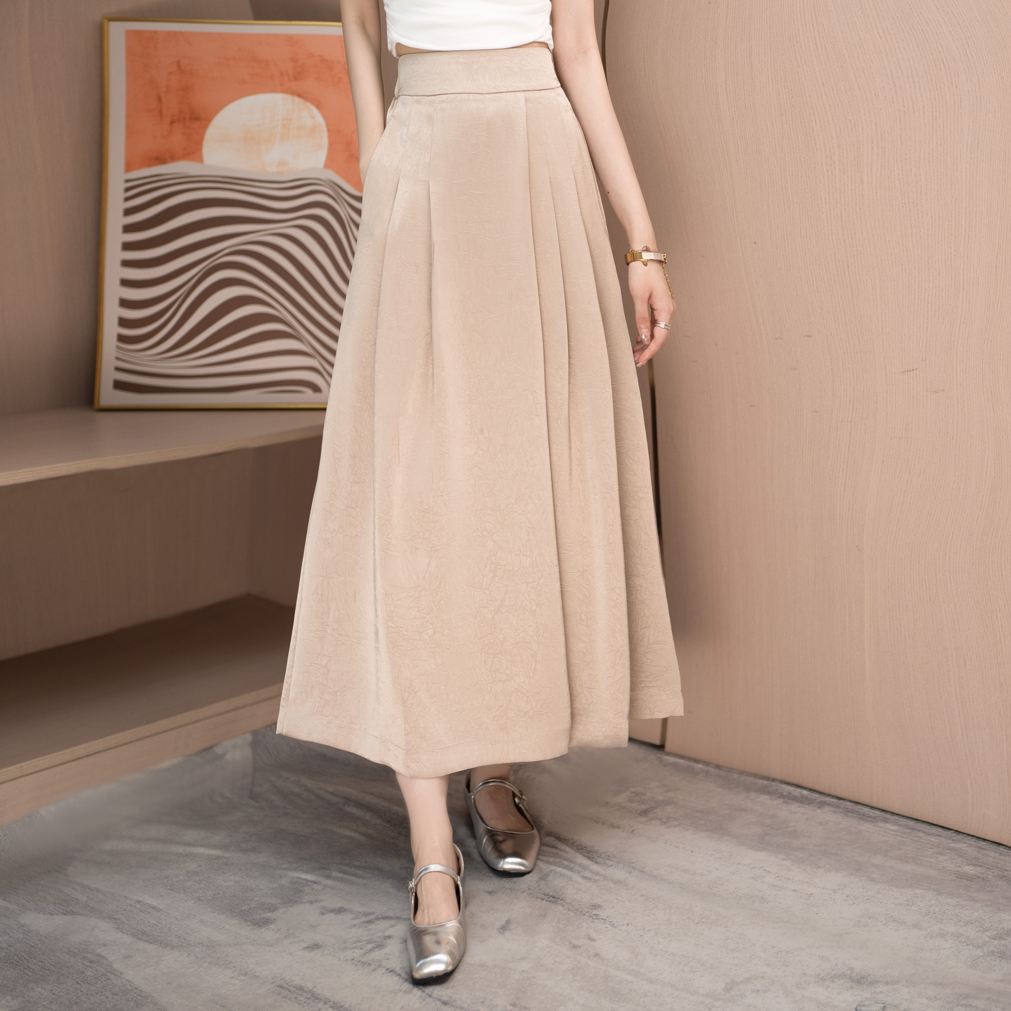 【现货上新】显瘦气质高腰裤裙时尚休闲宽松款子百褶A字大摆阔腿裤