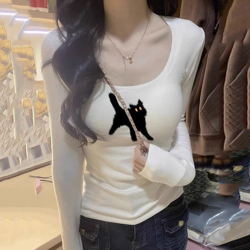 德绒内搭打底衫女秋冬季新款U领长袖t恤修身显瘦时尚辣妹保暖上衣