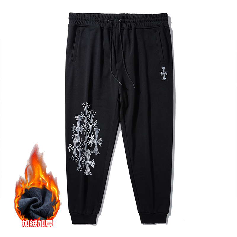 LIUGEJIA/六个加潮牌大码男士加厚运动加绒束脚冬季印花卫裤D3776
