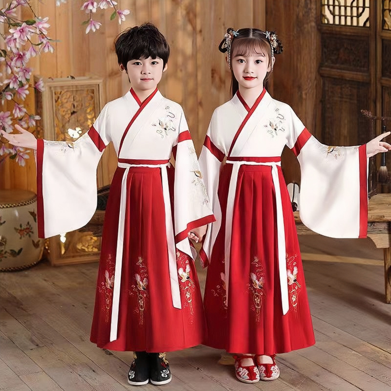 汉服男童儿童古装国学服女童襦裙中国风男孩书童服装六一演出服l