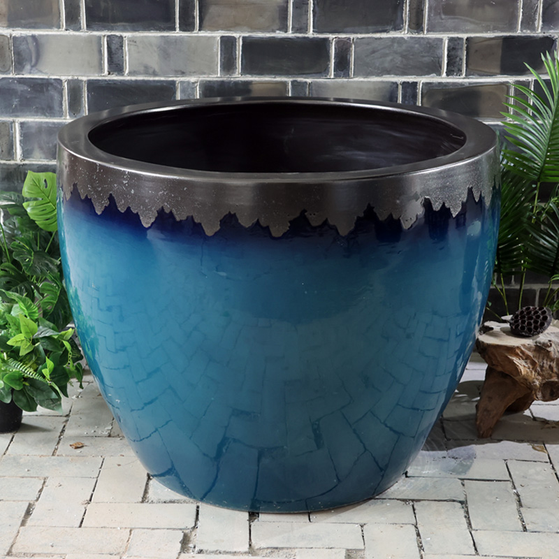 景德镇陶瓷大缸欧式宝石蓝种树睡莲荷花缸客厅办公室特大庭院大缸