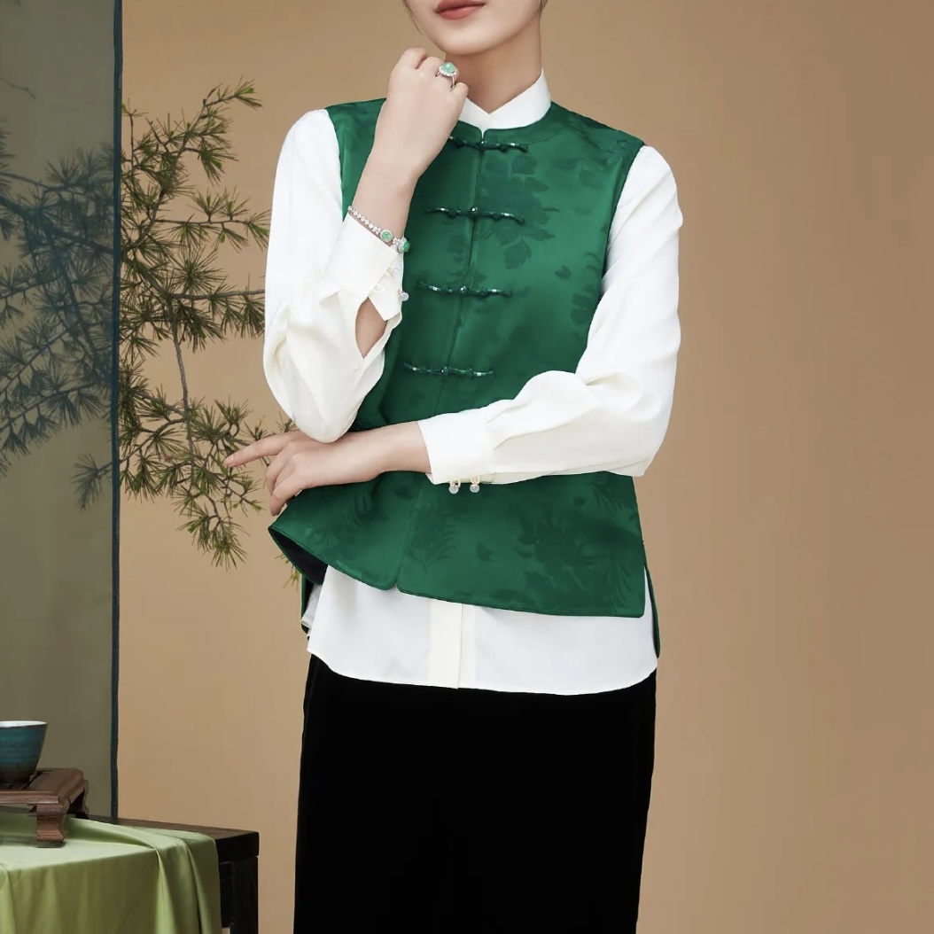 懿菲 新中式 马甲  花开云舒  YF243M3335-3323001绿色