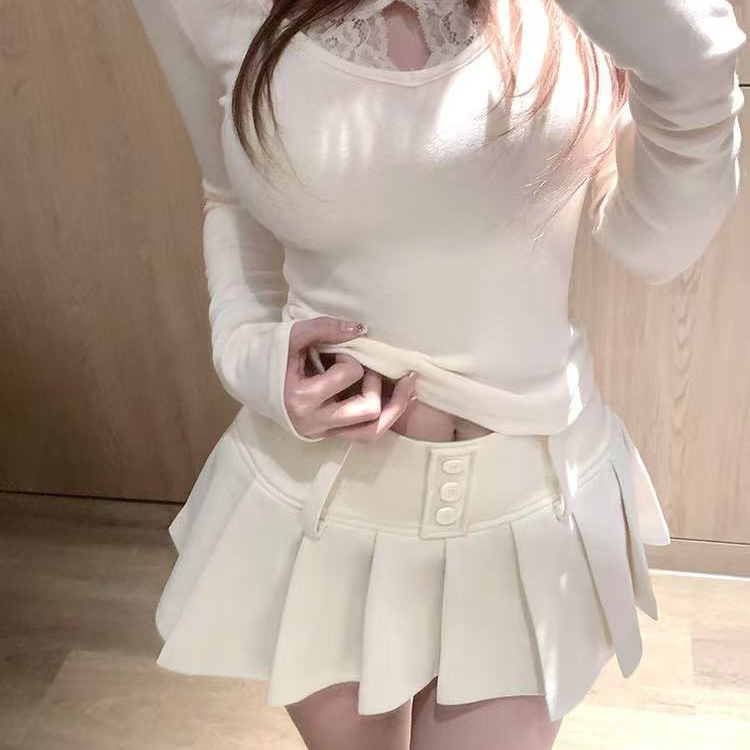 心动尤莉 小个子宽腰头加厚呢子百褶裙裤裙