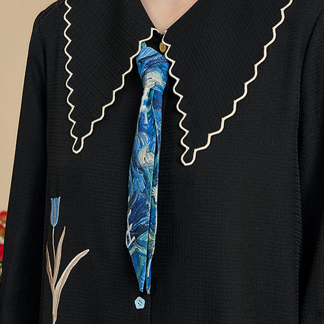 两三事两三事梵高文艺丝带  满枝香郁连衣裙 领带