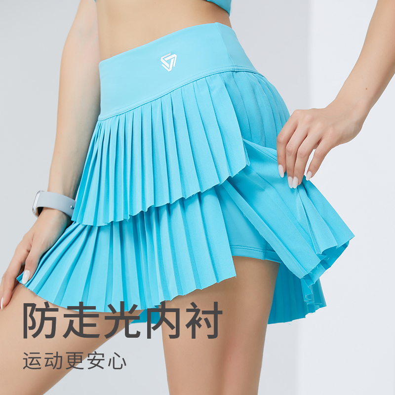 科里芙高腰跑步瑜伽显瘦女假两件运动马拉松百褶薄款运动腰提短裙