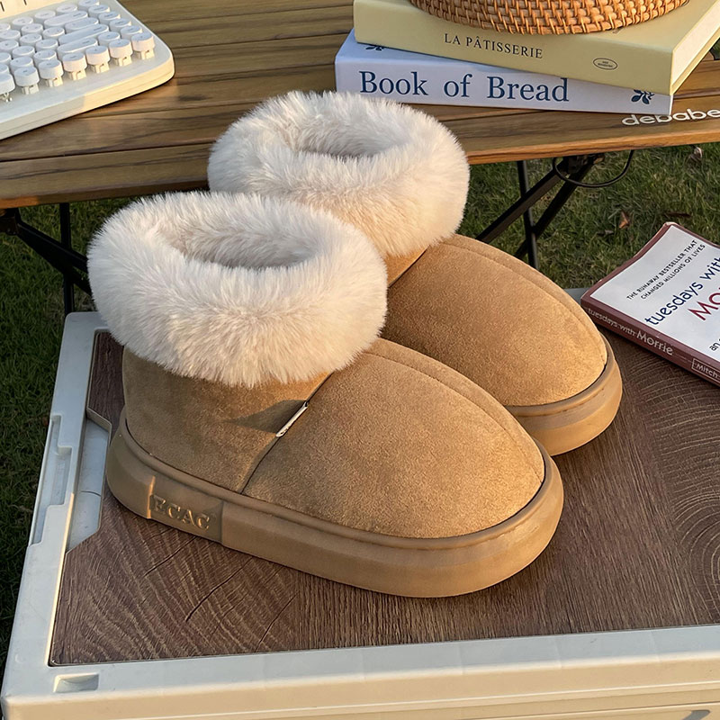 雪地靴女款2024新款加绒加厚保暖冬季毛毛鞋面包鞋低帮厚底棉鞋女