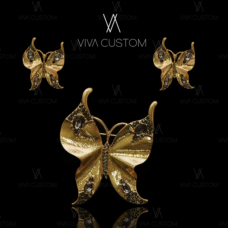 合金合成锆石胸针 复古宫廷风设计感做旧灵动蝴蝶套装Y