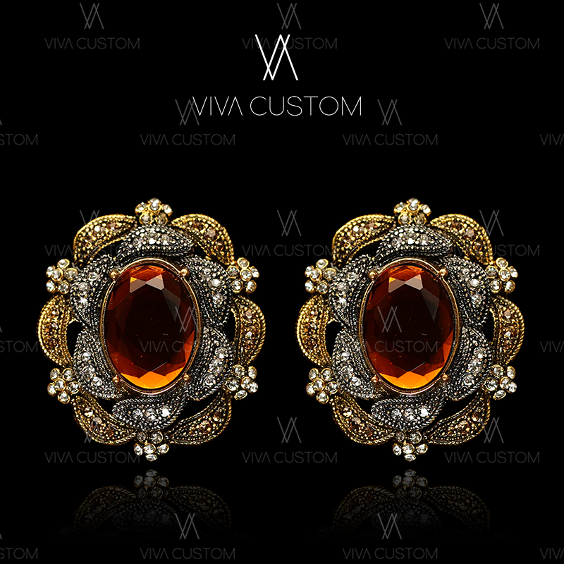 合金合成锆石耳饰 （精工系列）法式熔岩立体耳钉