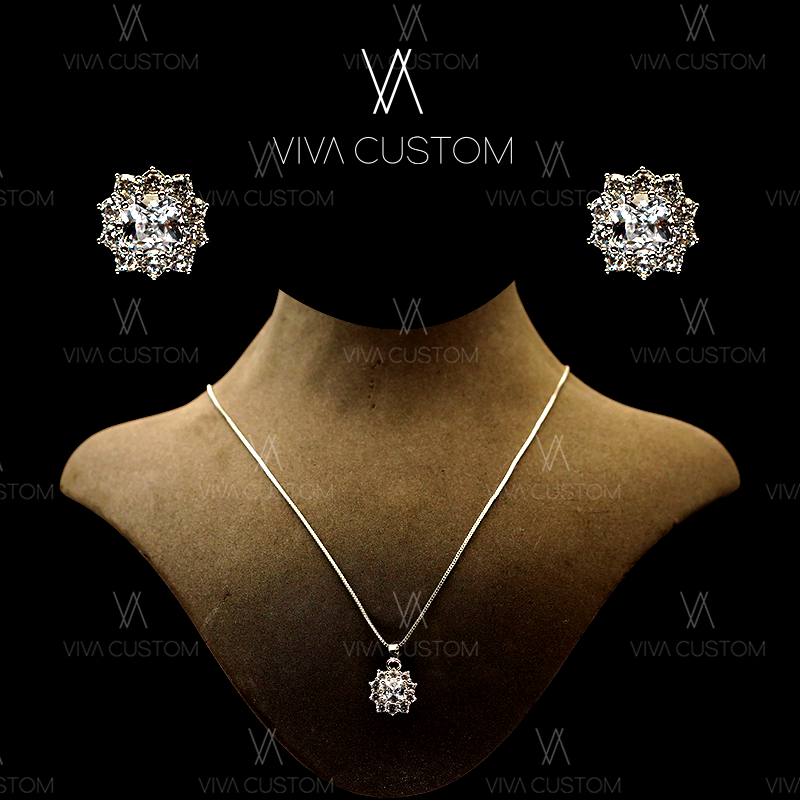 合金合成锆石吊坠 气质雪花闪耀套装；