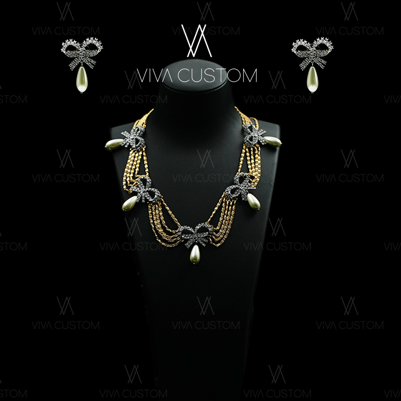 合金仿珍珠耳饰 珠华旧梦系列 气质优雅百搭流苏蝴蝶结套装N