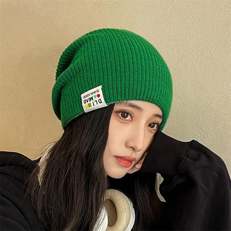 韩版百搭堆堆帽ins女字母标纯色简约冷帽秋冬保暖潮款双面包头帽