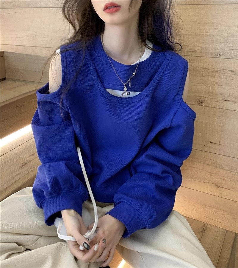 双面穿卫衣短款高级设计感感2024春秋新款小个子别致心机露肩上衣