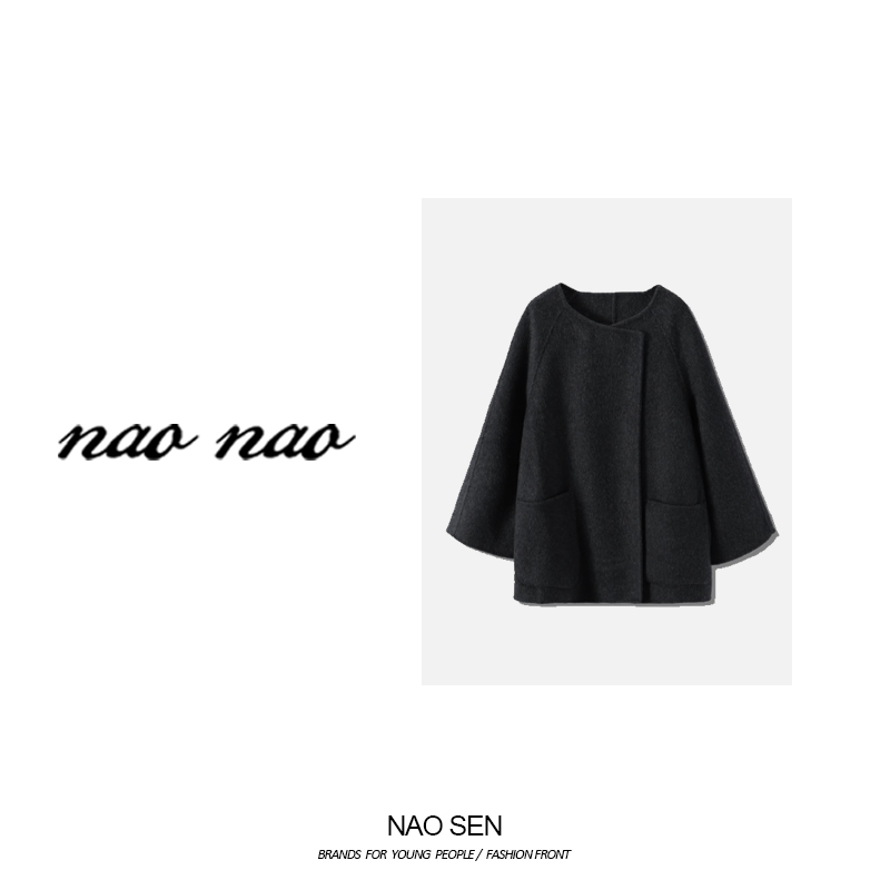 闹森【千金】秋冬简约感时尚设计师双面经典羊毛兔绒大衣