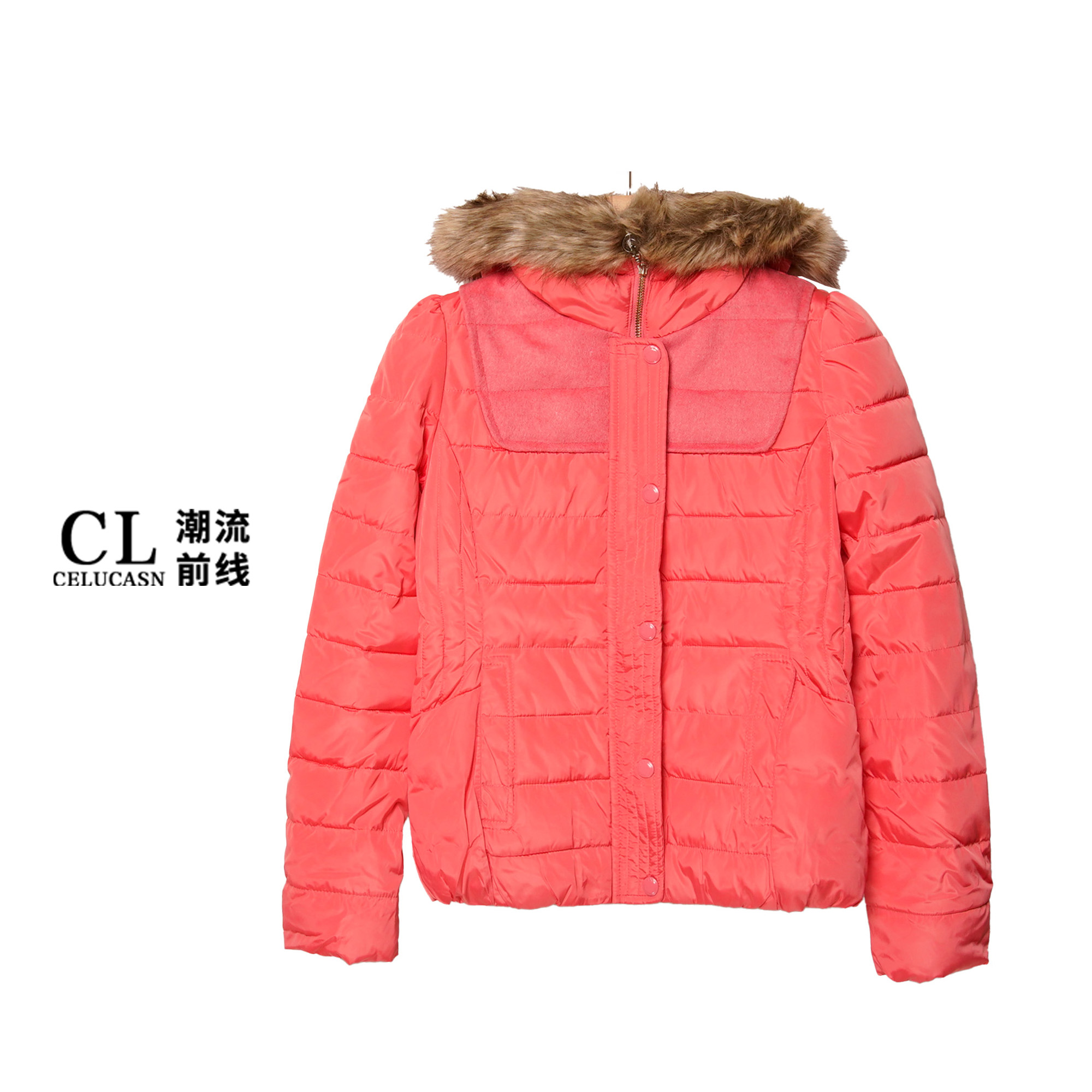 L4VBY0370#棉衣冬季新款连帽时尚简约百搭纯色棉服