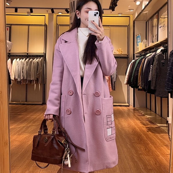 K6WIN160#秋冬设计款翻领口袋设计宽松百搭毛呢外套