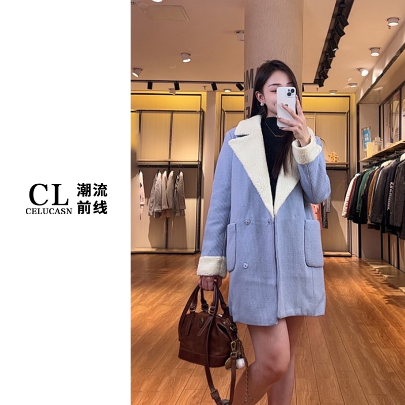 M7VIN332#高档大衣秋季针织女中长款呢子上衣外秋
