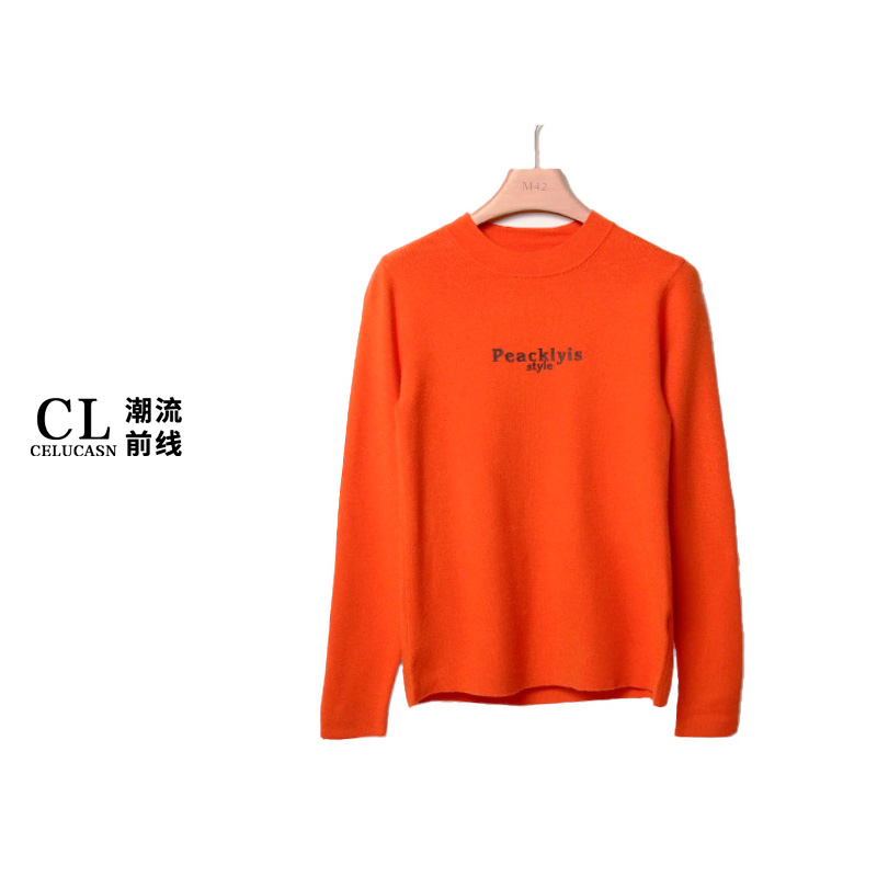 K6WI6B00#冬季字母印花打底衫半高领磨毛修身长袖百搭