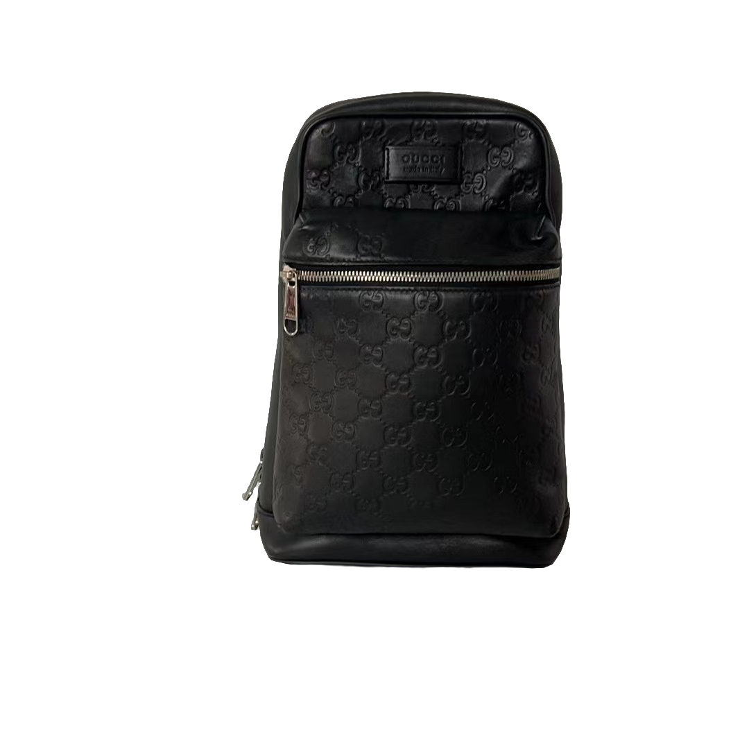 95新 GUCCI/古驰 古驰////经典全皮印花胸包男士时尚黑色奢侈压纹