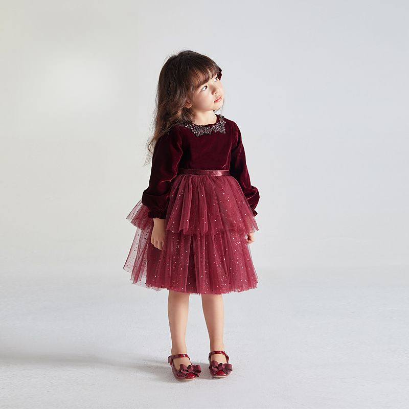 春装新款女童丝绒连衣裙中大童儿童秋款小裙子童装秋冬洋气公主裙