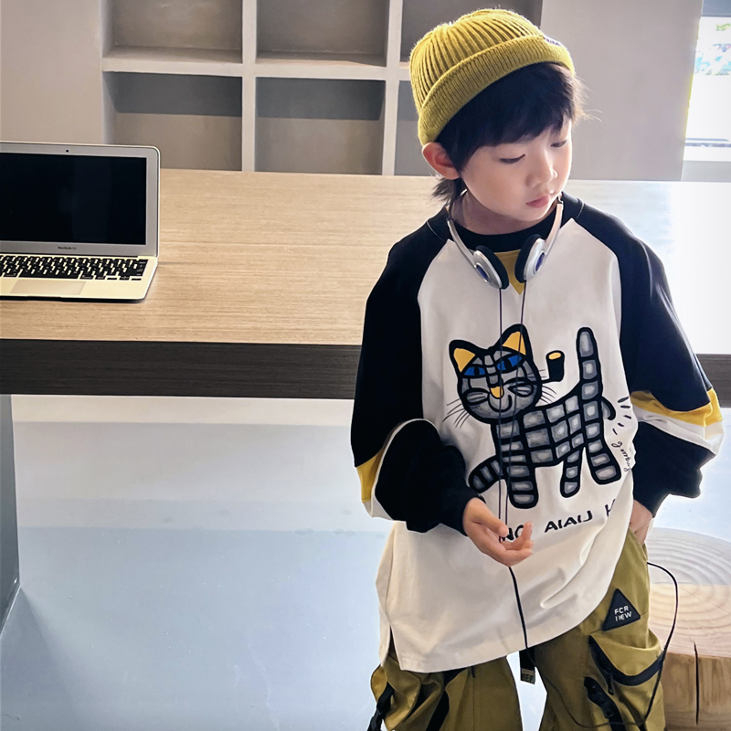 童装儿童韩版长袖卫衣春秋款新款男童插肩袖打底衫中大童潮
