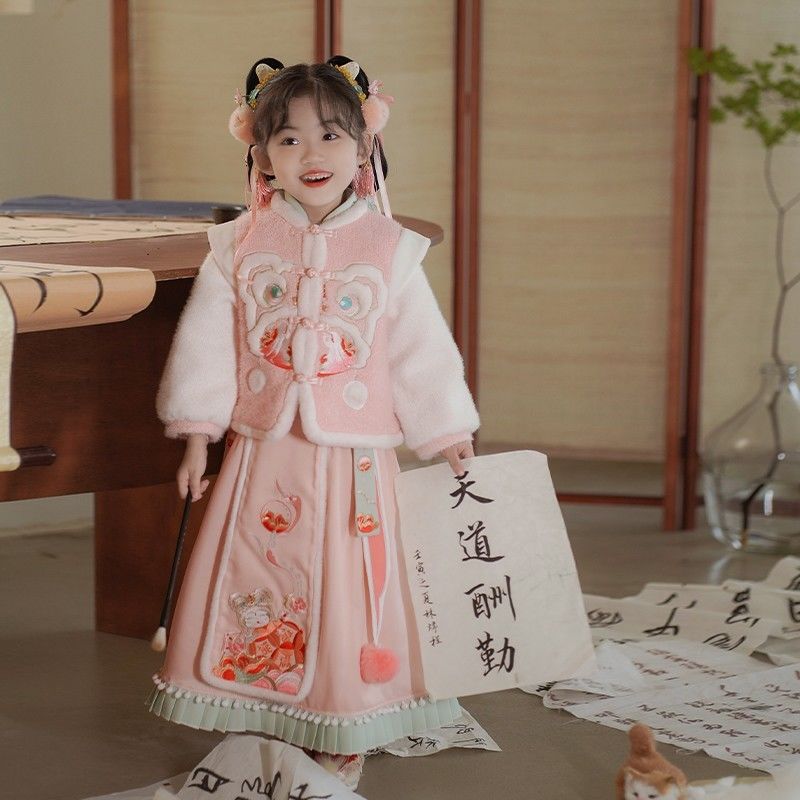 童装女童汉服冬季加厚古装宝宝拜年服小女孩国风儿童古风唐装套装