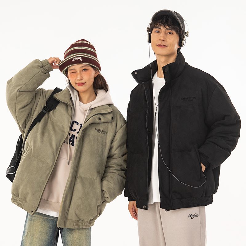 质感立领加厚面包服棉衣外套男女冬季新款情侣潮牌印花宽松棉服