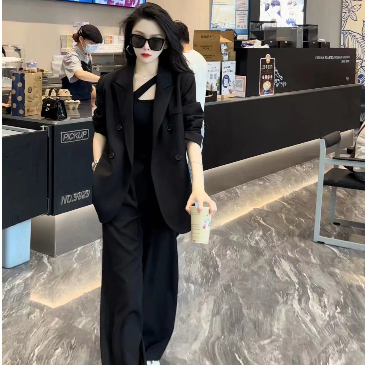 西装套装女春秋季2025新款高级感西服外套阔腿裤两件套时尚显瘦女