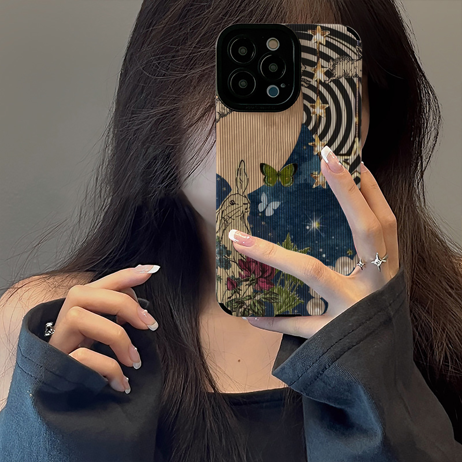 油画兔子奔月适用苹果15手机保护壳iPhone14promax新款14pro女款1