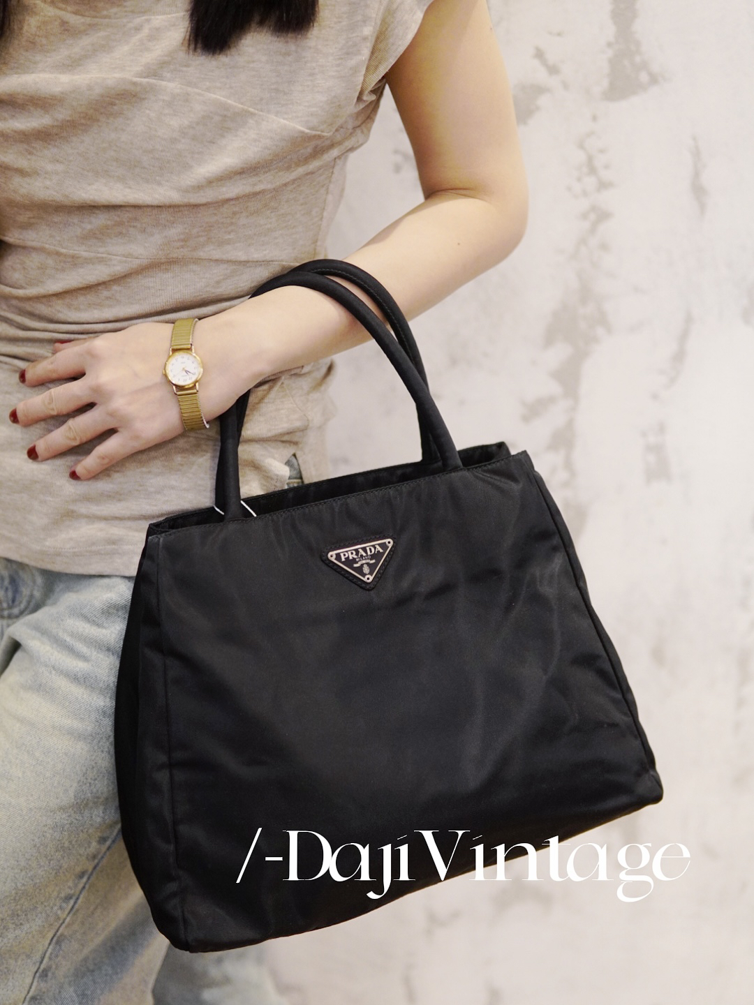 95新 Prada/普拉达 大吉中古/Prada黑银梯形降落伞tote