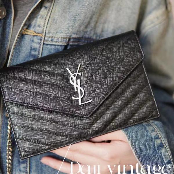 95新 YSL/圣罗兰 大吉中古3/ysl圣罗兰黑银信封斜挎包