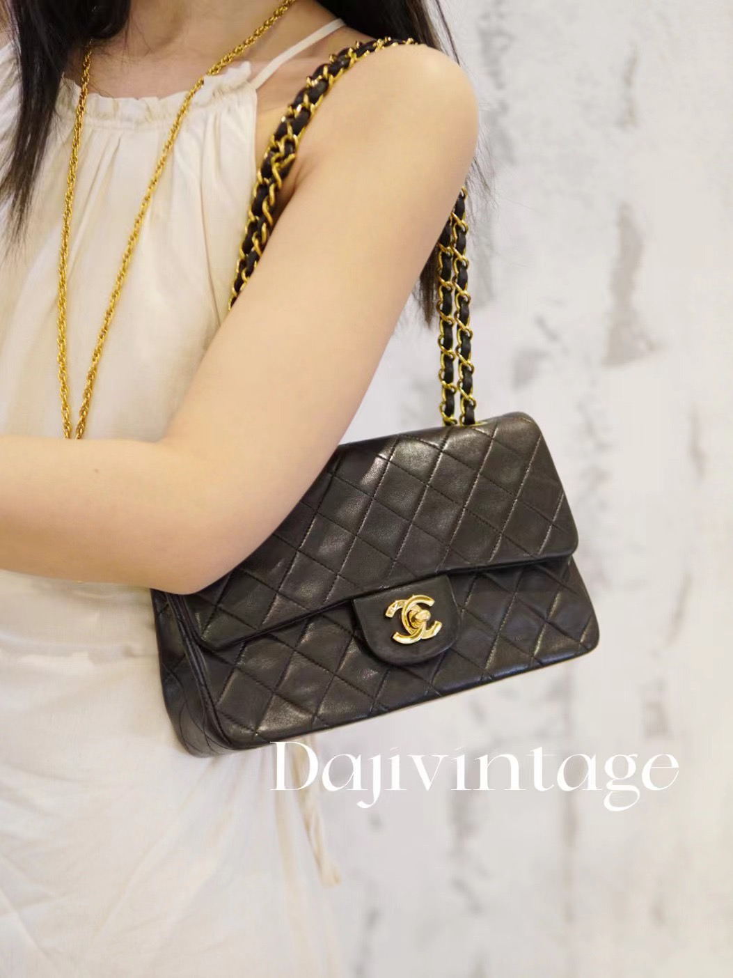 95新  大吉中古/Chanel 黑棕金扣cf小号单肩斜挎包