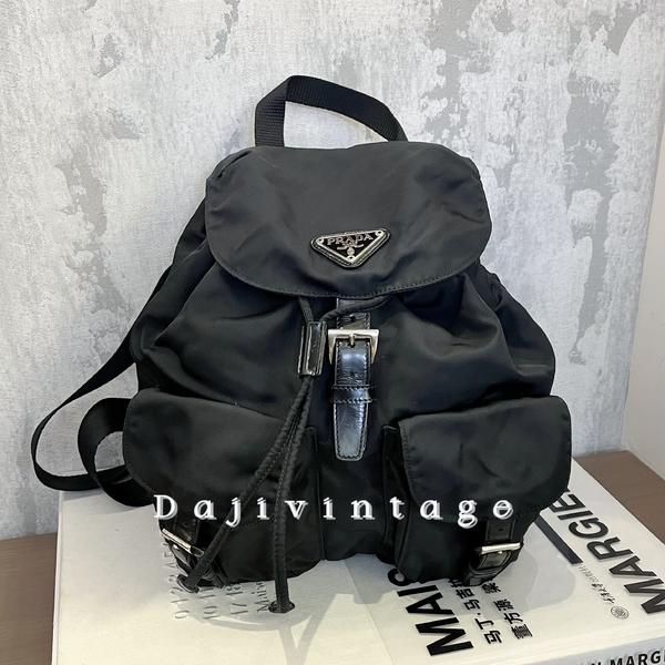 95新 Prada/普拉达 大吉中古3/prada普拉达黑银尼龙双肩包