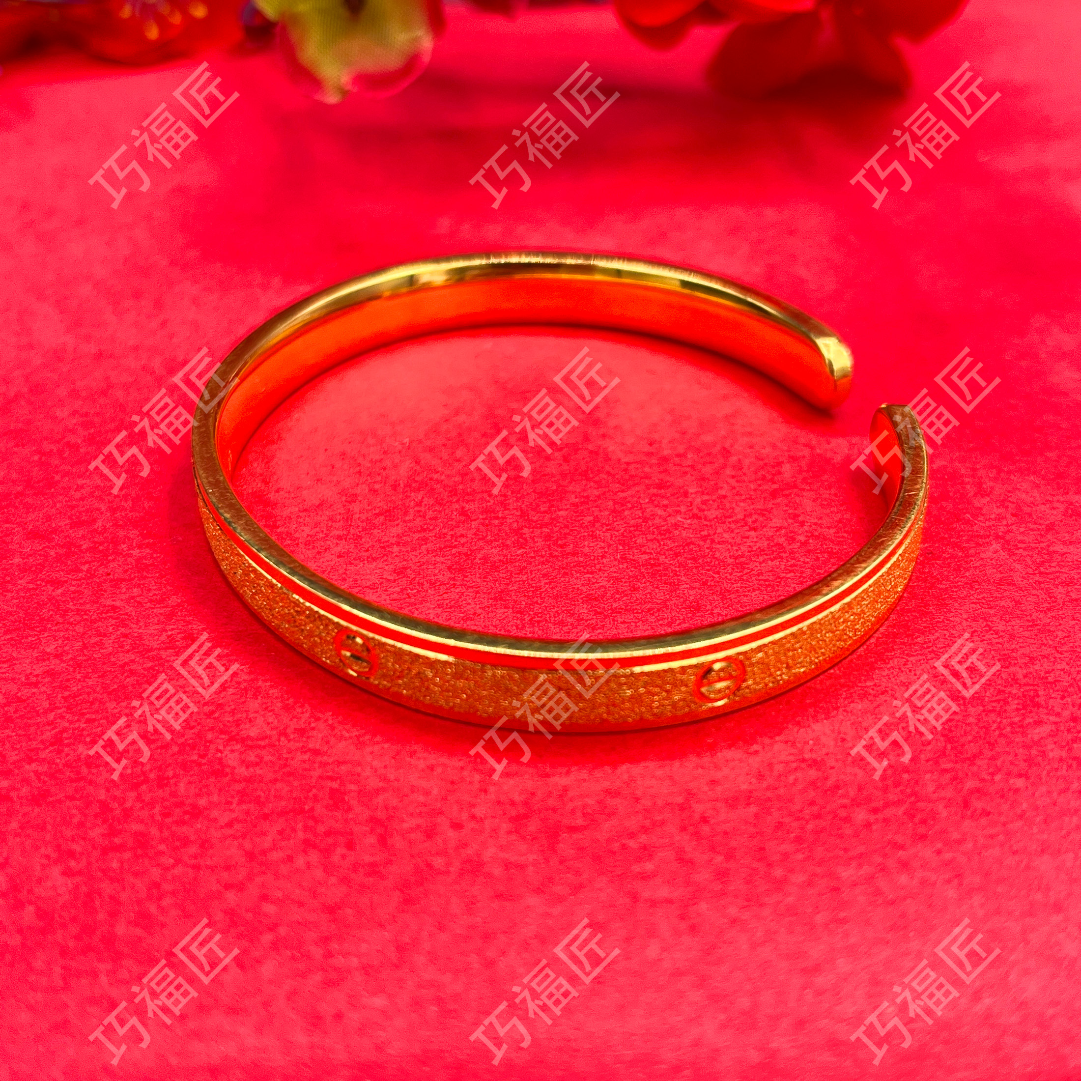 足银手镯 卡家钉砂手镯开口 气质轻奢时尚百搭简约精美